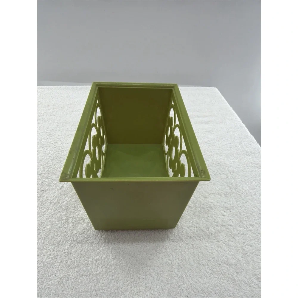 Vintage MCM Harvest Avocado Green Daisy Napkin Holder Basket 1960's/70's
